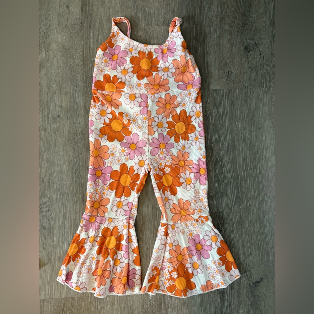 Floral Print Romper in Orange and Pink